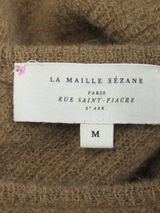 La Maille SEZANE Super Kid Mohair Alpaca Blend Tan Cardigan sz M Rear Button - Picture 3 of 4